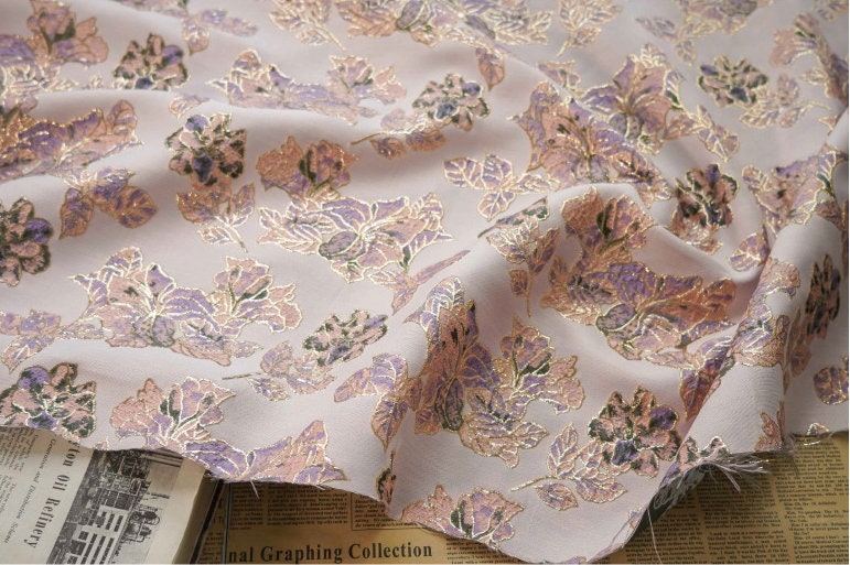 Gold Thread Floral Jacquard Fabric: 3D Cloisonne Texture, 55" Wide