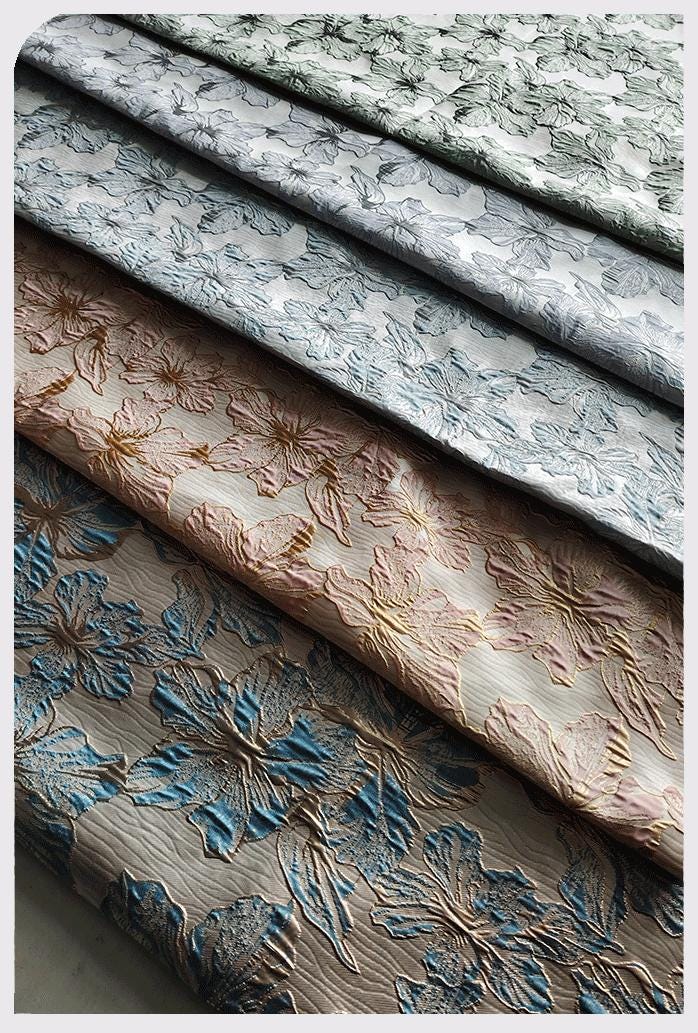 Lily Flower Jacquard Fabric ��� Gold Thread Embossed Brocade for Sewing, Crafts & Quilti"Wide