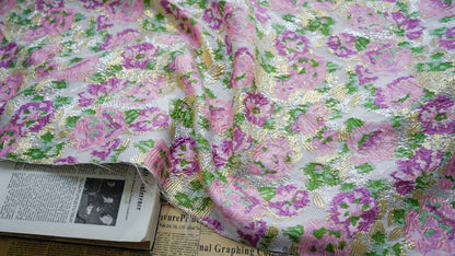 Gold Thread Woven Jacquard Fabric: 3D Embossed Floral, 59"W