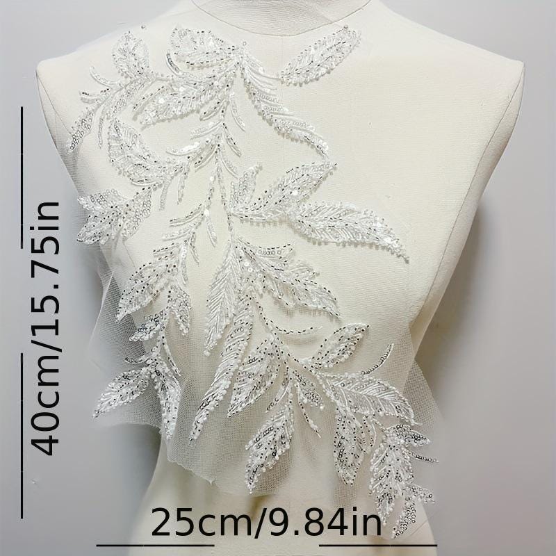 Embroidered Lace Trim: Light Ivory Bridal Veil Fabric with Sequins