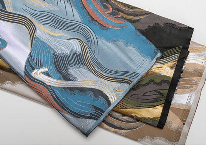 Japanese Nishijin Silk Brocade Fabric: 3D Wave Jacquard, Upholstery & Sewing, 29.5"/59" Wide