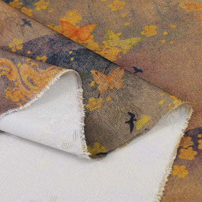 Tissu satiné de soie à motif papillon thé, imprimé ancien, 150 cm de large