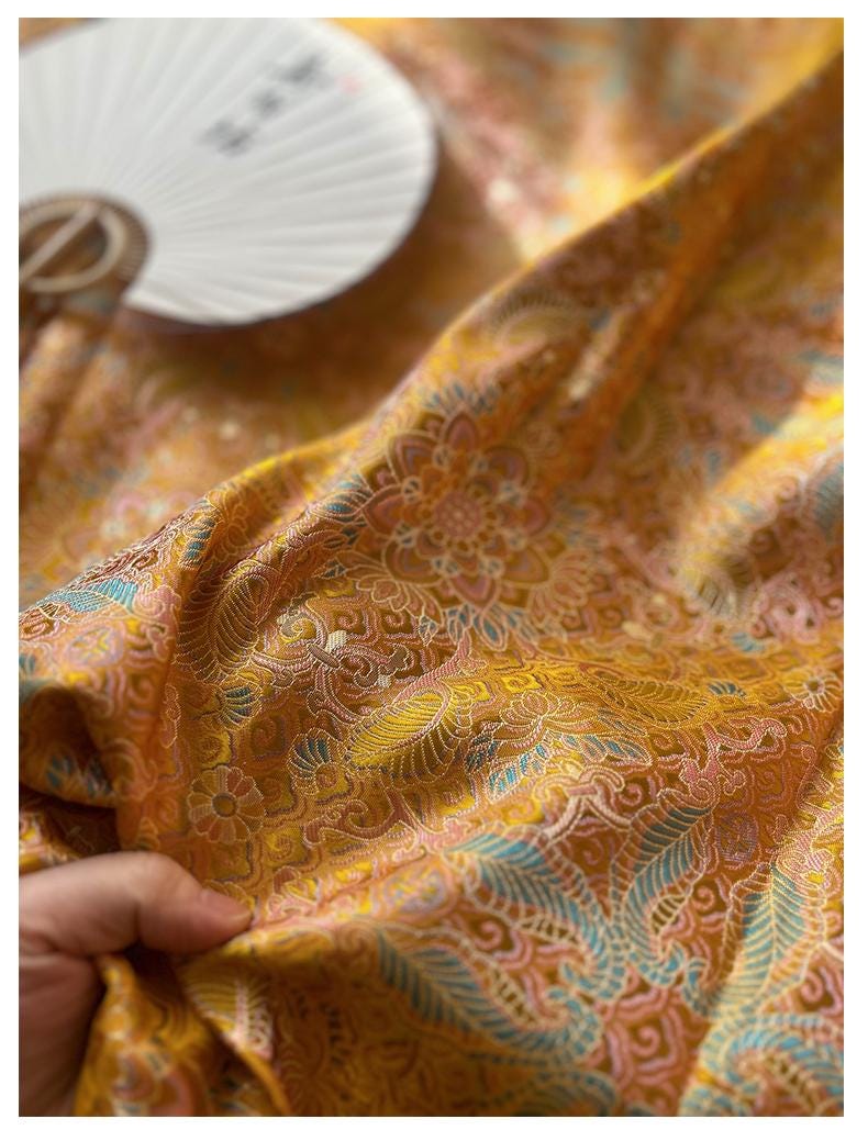 Gold Chinese Brocade Fabric: Dunhuang Pattern Jacquard, Cheongsam Qipao Material