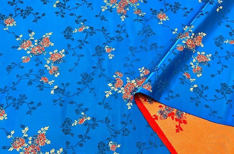 Tissu damassé en brocart de soie : tissu pour robe à motif pivoines, largeur 75 cm