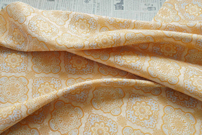 Yellow Silk Brocade Damask Fabric: Tibetan Emperor Design, 64" Wide