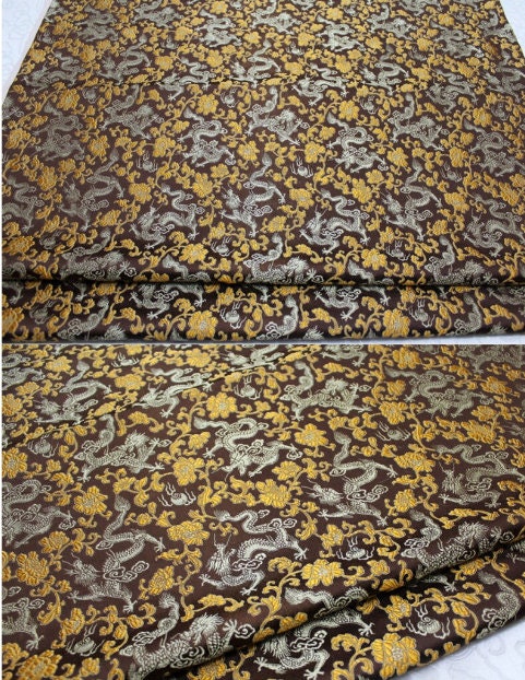 Dragon & Flower Brocade Fabric: Multi-Color Rayon, 59" Wide
