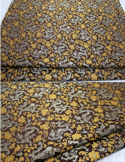 Dragon & Flower Brocade Fabric: Multi-Color Rayon, 59" Wide