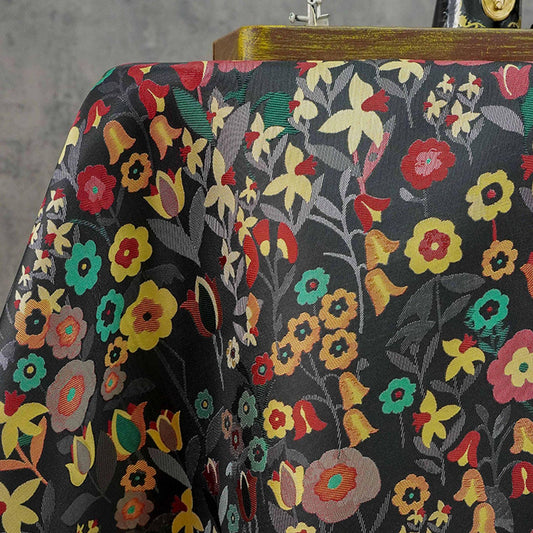 Vintage Black Floral Jacquard Fabric: Cottagecore Dress & Home Decor (65" Wide, By The Meter)