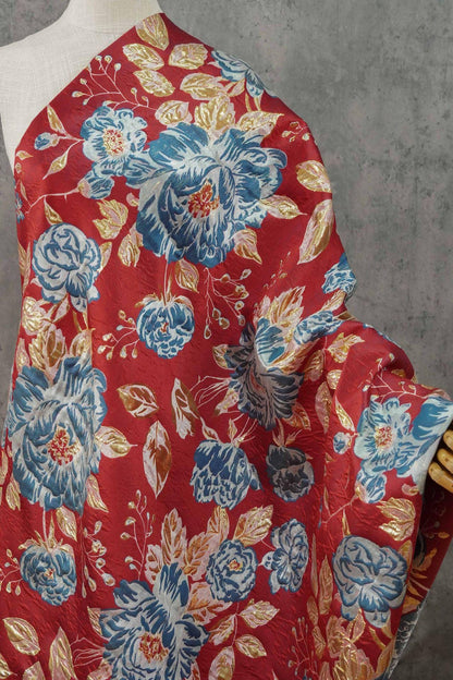 Gold Thread Jacquard Fabric: Rich Peony 3D Upholstery & Costume Fabric