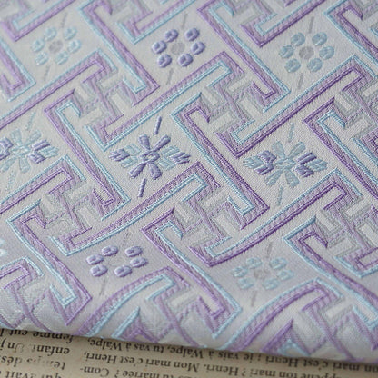 Tissu damassé jacquard Wanji : revêtement d’ameublement japonais violet et bleu, 147 cm de large