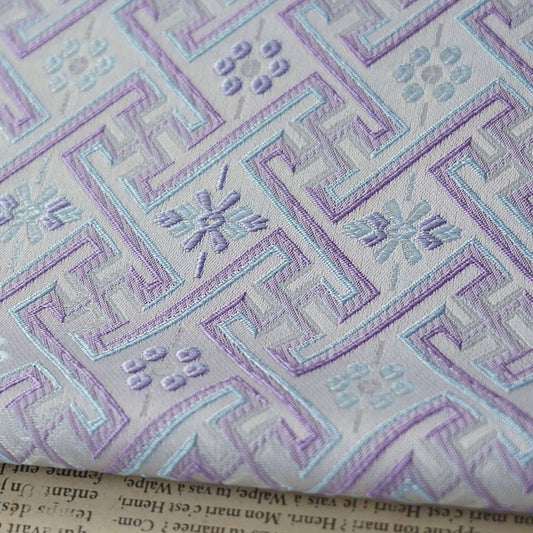Tissu damassé jacquard Wanji : revêtement d’ameublement japonais violet et bleu, 147 cm de large