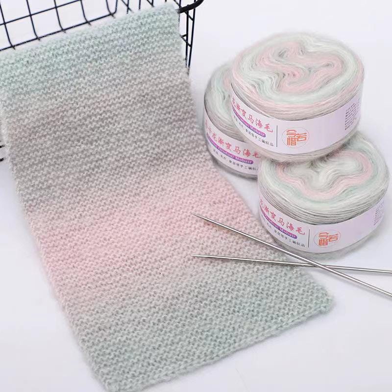 Rainbow Hand-Dyed Mohair Silk Yarn: Gradient Lace Knitting Wool