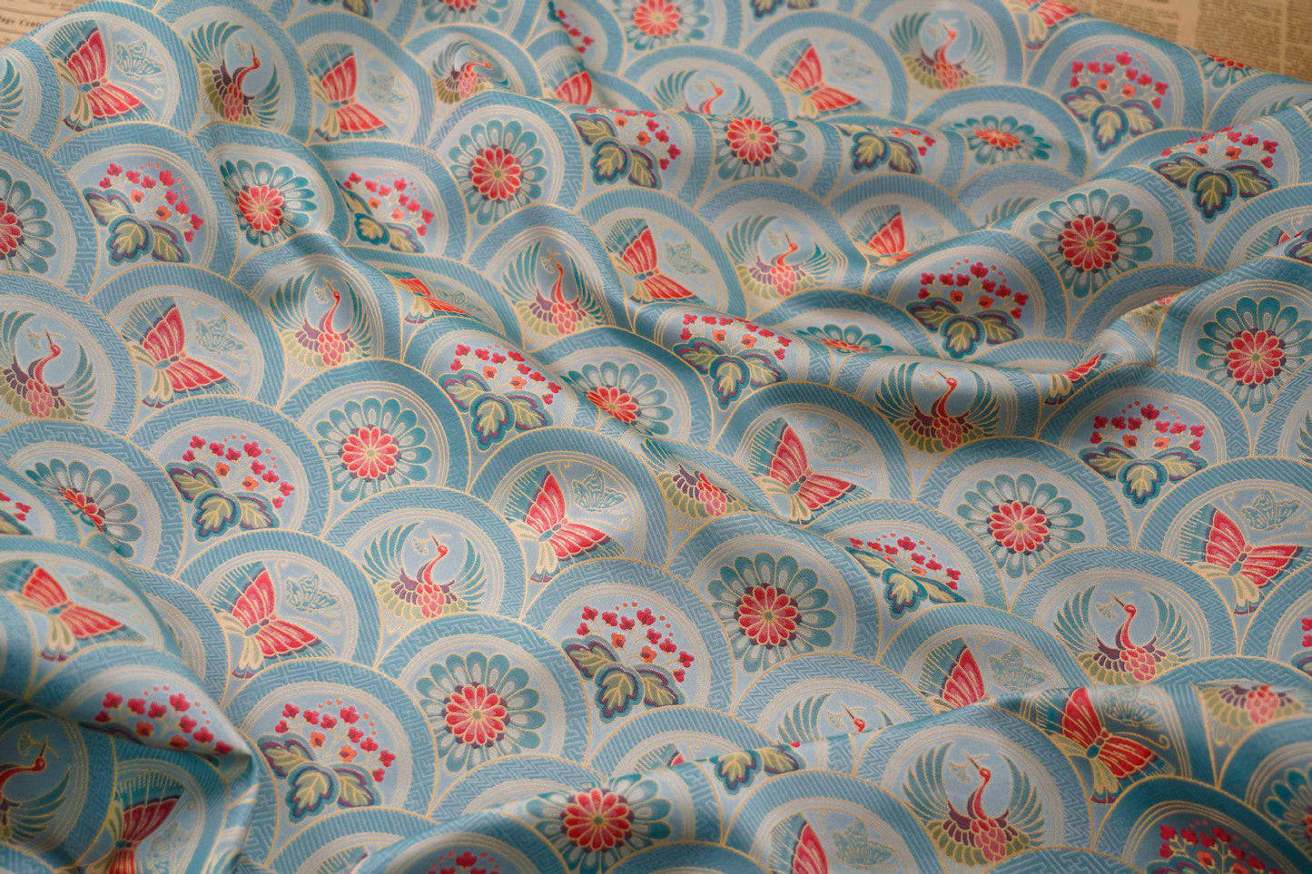 Butterfly Phoenix Jacquard Fabric: Embossed Woven Textile, 64"W