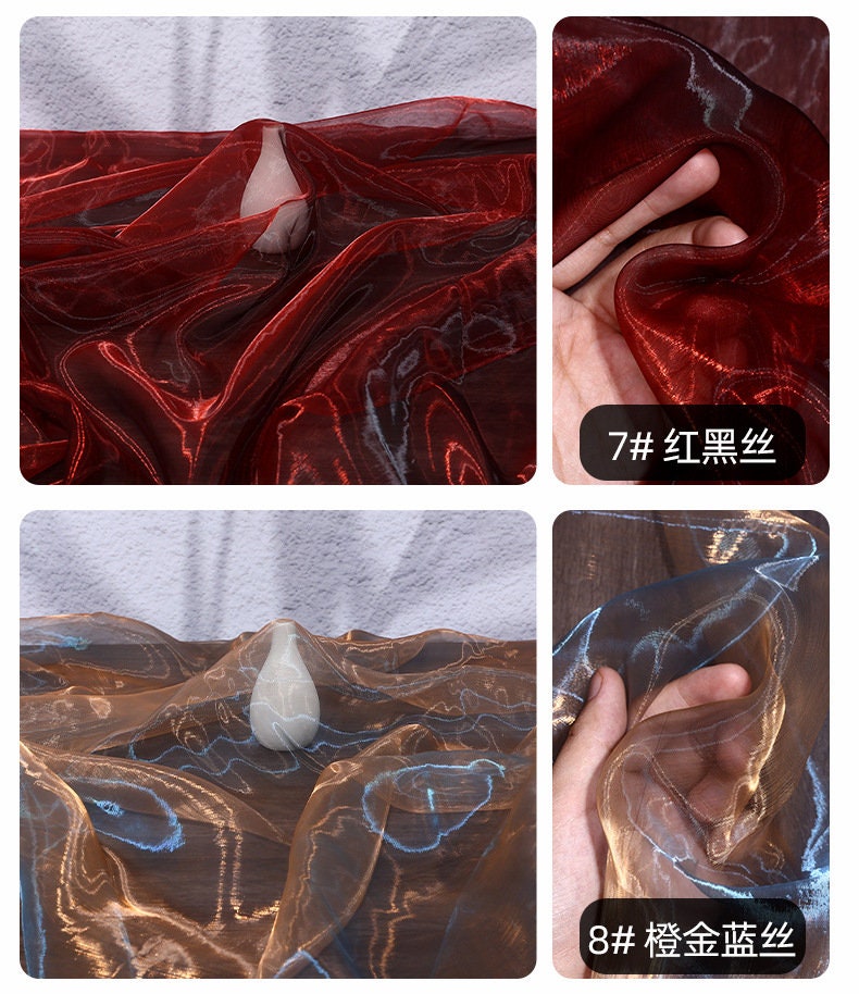 Two-Color Organza Fabric: 59" Wide Glass Yarn for Sewing, Costume, Wedding - By The Meter