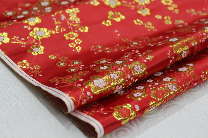 Tissu brocart de soie à fleurs de prunier : tissu pour cheongsam qipao multicolore