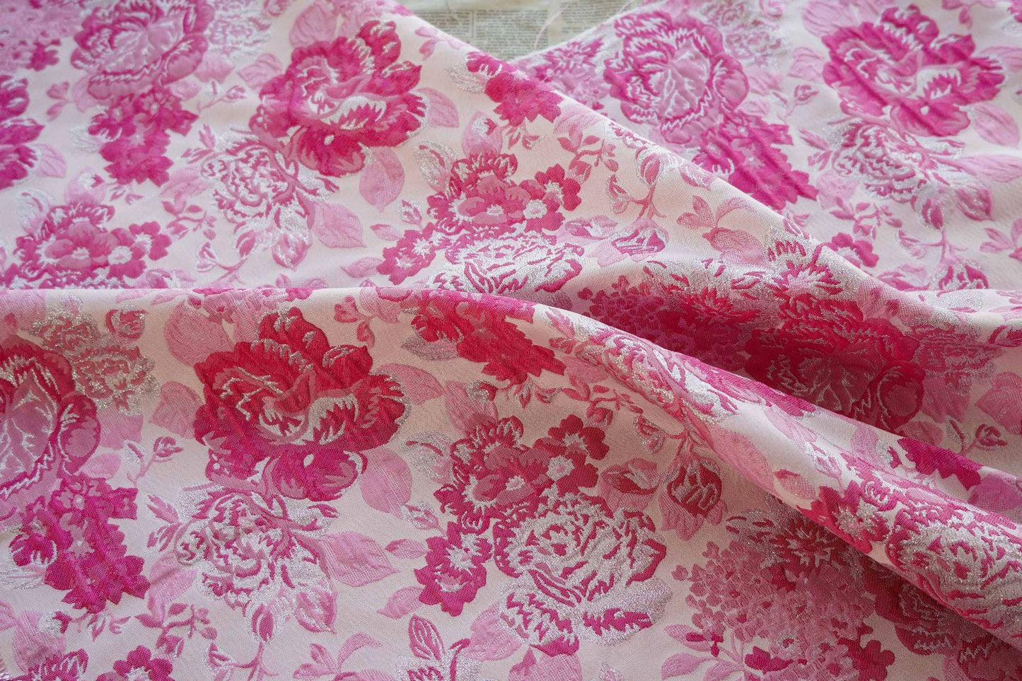 Reversible Jacquard Fabric, 3D Pink Floral Embossed Pattern, 59"W