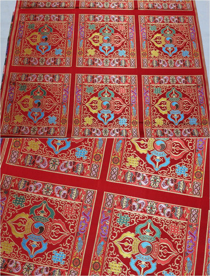 Tissu brocart tibétain vintage : textile bouddhiste, satin de soie (29 pouces de large)