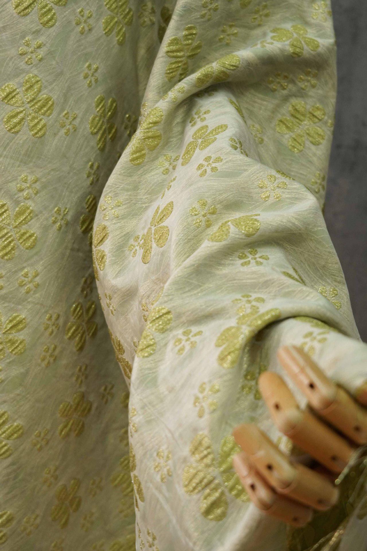 Gilded Flower Jacquard Woven Fabric: Embossed Gold Thread, 56" Wide