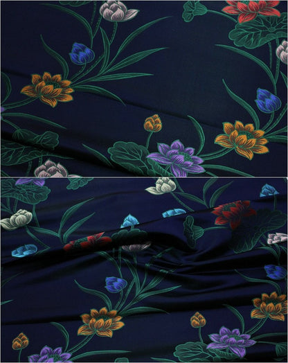 Lotus Brocade Fabric: Teal & Purple Iridescent Chinese Silk (1 Meter)