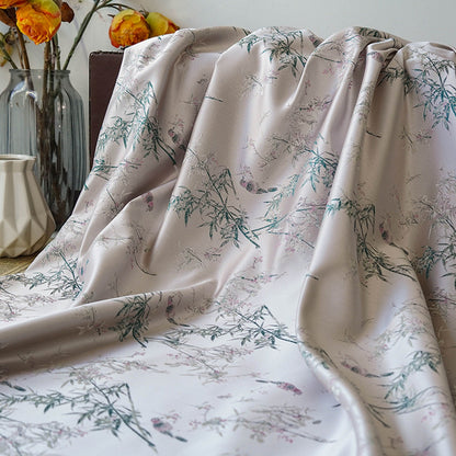 Floral Bamboo Brocade Satin Fabric - Light Purple, 59" Wide