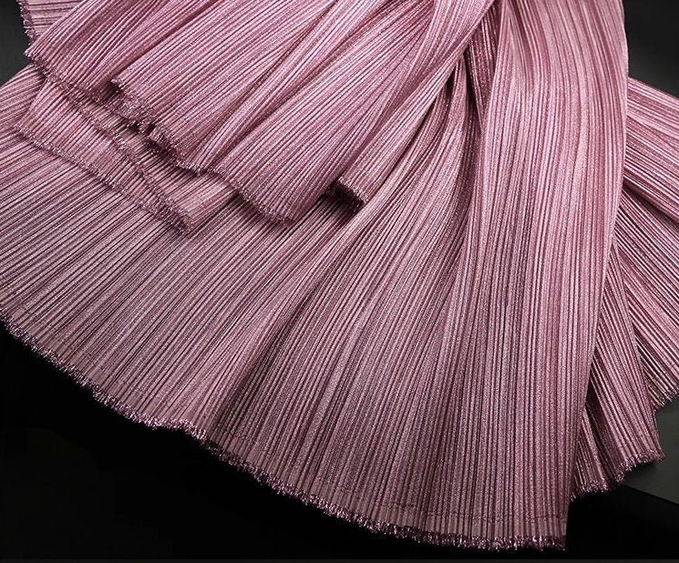 Pleated Organza Fabric: Shiny Crinkled Texture, 55" Wide