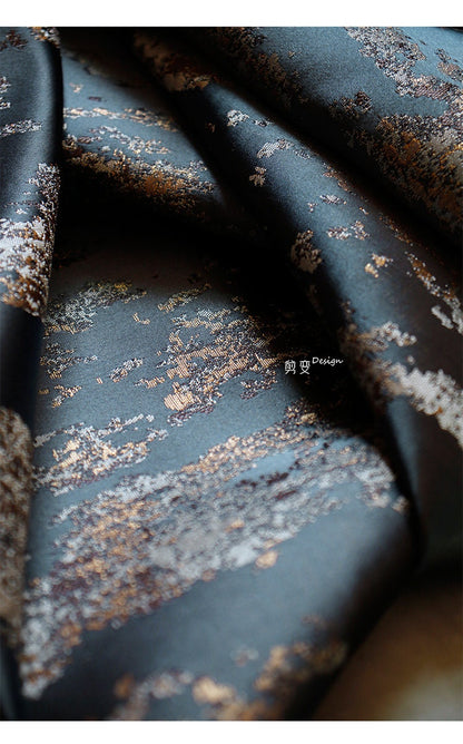 Gilt Jacquard Fabric: Gray Blue Embossed Silk Texture, 59"W