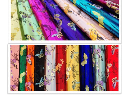 Tissu damassé en brocart de soie à papillons : largeur 45 pouces, pour la couture et l’ameublement
