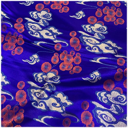 Royal Blue Cloud Brocade Fabric: Silk Rayon Jacquard, 29.5" Wide