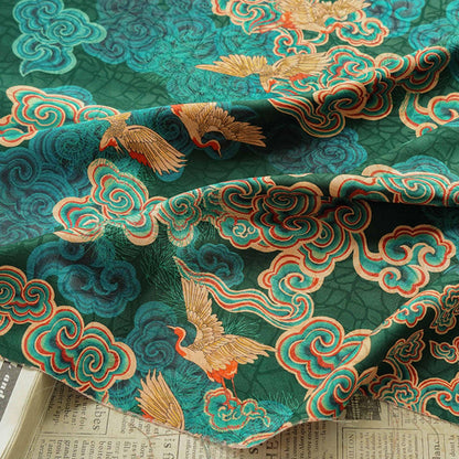 Auspicious Cloud Tea Silk Satin Fabric: Dark Green Upholstery, Costume, Drapery (59"W)