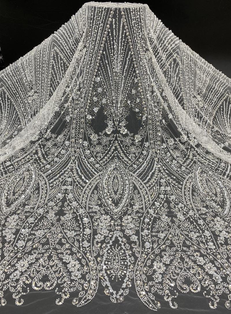Beaded Sequin Lace Fabric: Floral Appliqu�� Bridal Wedding Dress