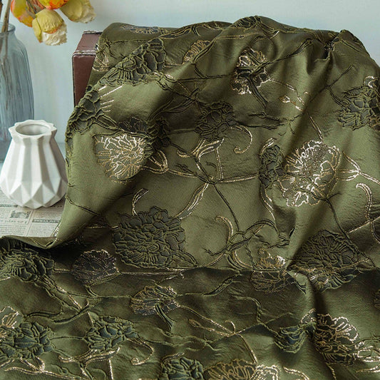 Gold Thread Jacquard Fabric: 3D Floral Upholstery, Costume & Decor