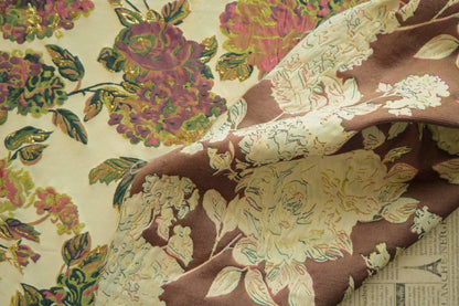 Gold Peony Jacquard Fabric: Elegant Upholstery & Sewing (56"W by 1 Meter)