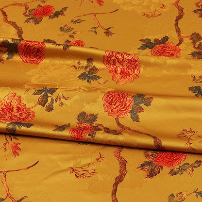 Tissu en rayonne de soie imprimé de fleurs de vigne jaune gingembre, largeur 59 pouces