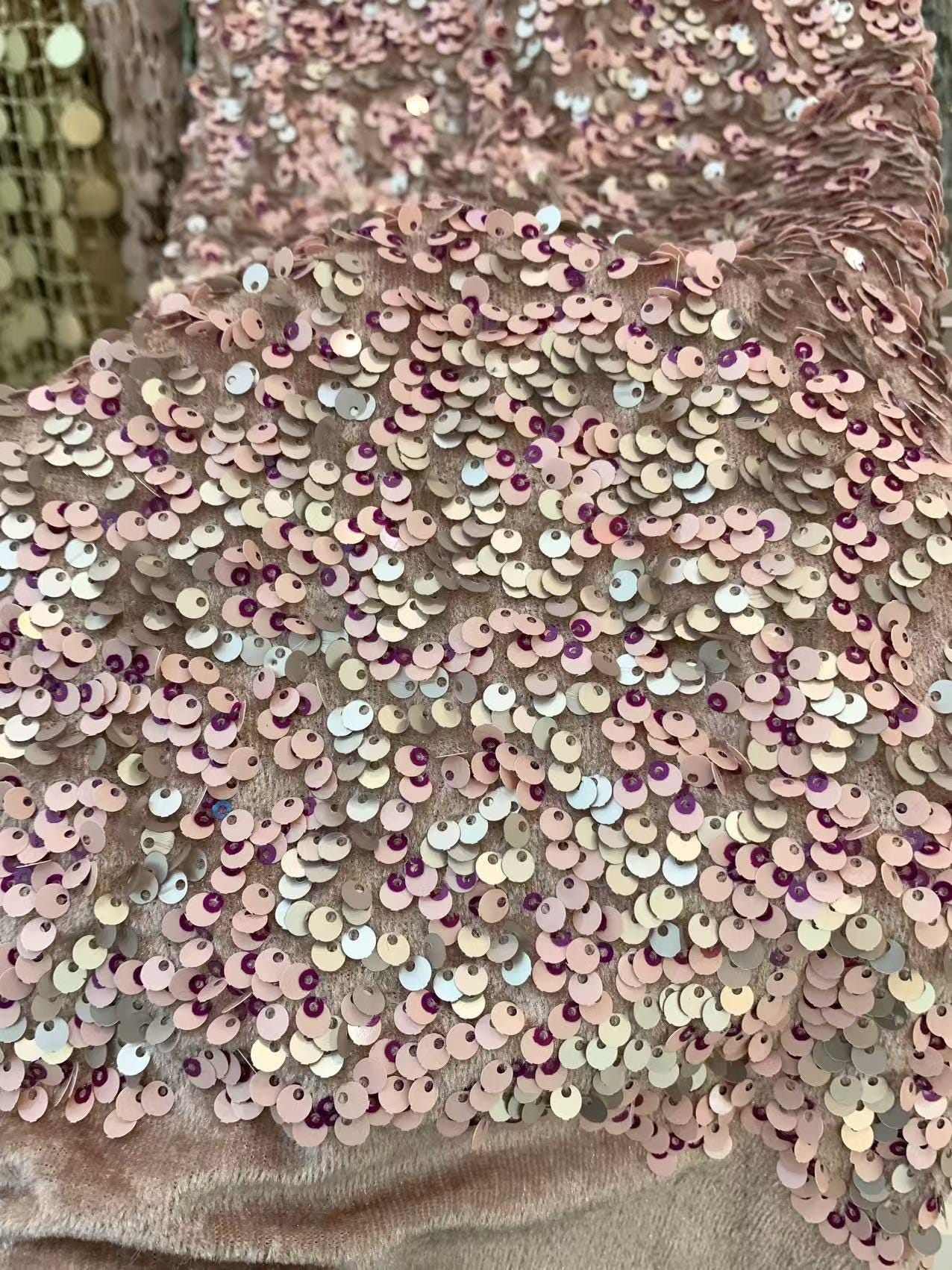 Velvet Sequin Embroidered Fabric 3mm & 5mm Multicolor Sequins ��� Evening Dress, Shoes, Bags, Hats, Couture Fabr" Wide