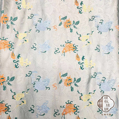 Lucky Fish Silk Brocade Fabric: Jacquard Damask, Sewing, Costume (29.5"W)