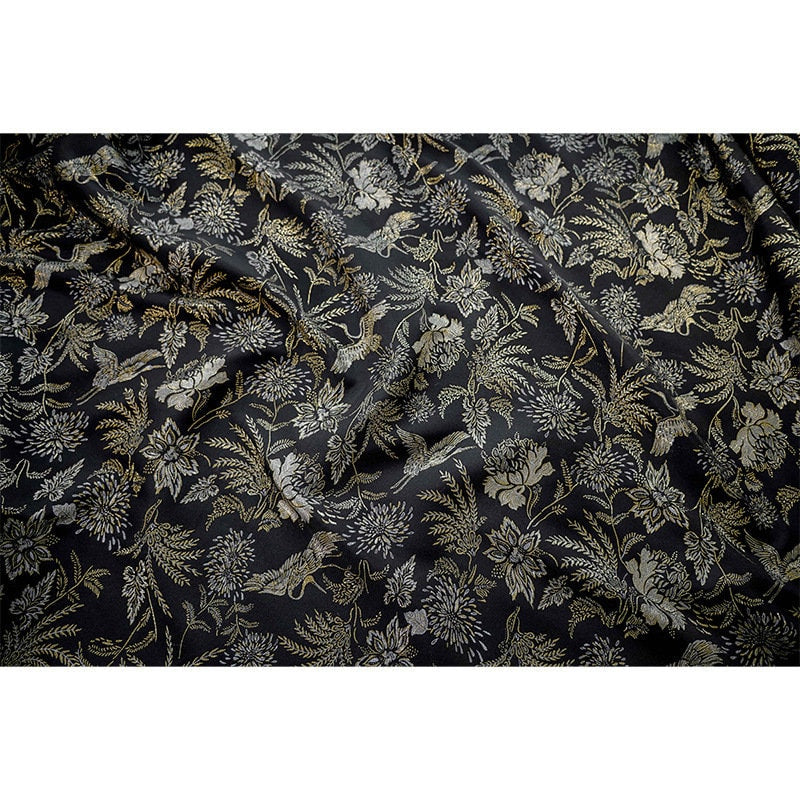 Gold Crane Jacquard Fabric: 3D Designer Upholstery, Prom Dress Sewing Fabric