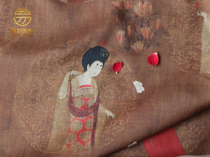 Linen Fabric: Tang Dynasty Ladies with Hairpins, Antique Style (55"W)