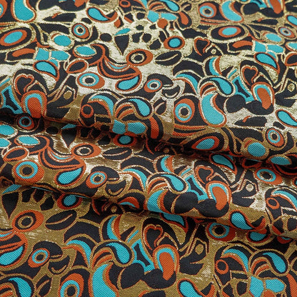 Gold Embossed Jacquard Fabric: Vintage Cashew Floral Design, 59" Wide