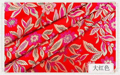 Floral Leaf Brocade Fabric: Chinese Style Silk Rayon Blend, 35" Wide