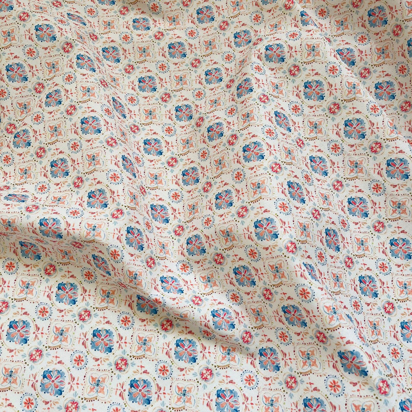 Floral Cotton Fabric: 60s Style Print, 59" Wide, Quilting Sewing