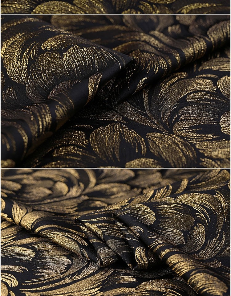 Gold Feather Jacquard Brocade Fabric: 60" Wide Sewing & Upholstery