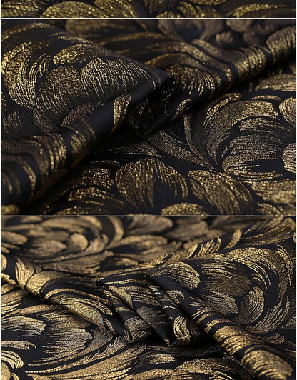 Gold Feather Jacquard Brocade Fabric: 60" Wide Sewing & Upholstery