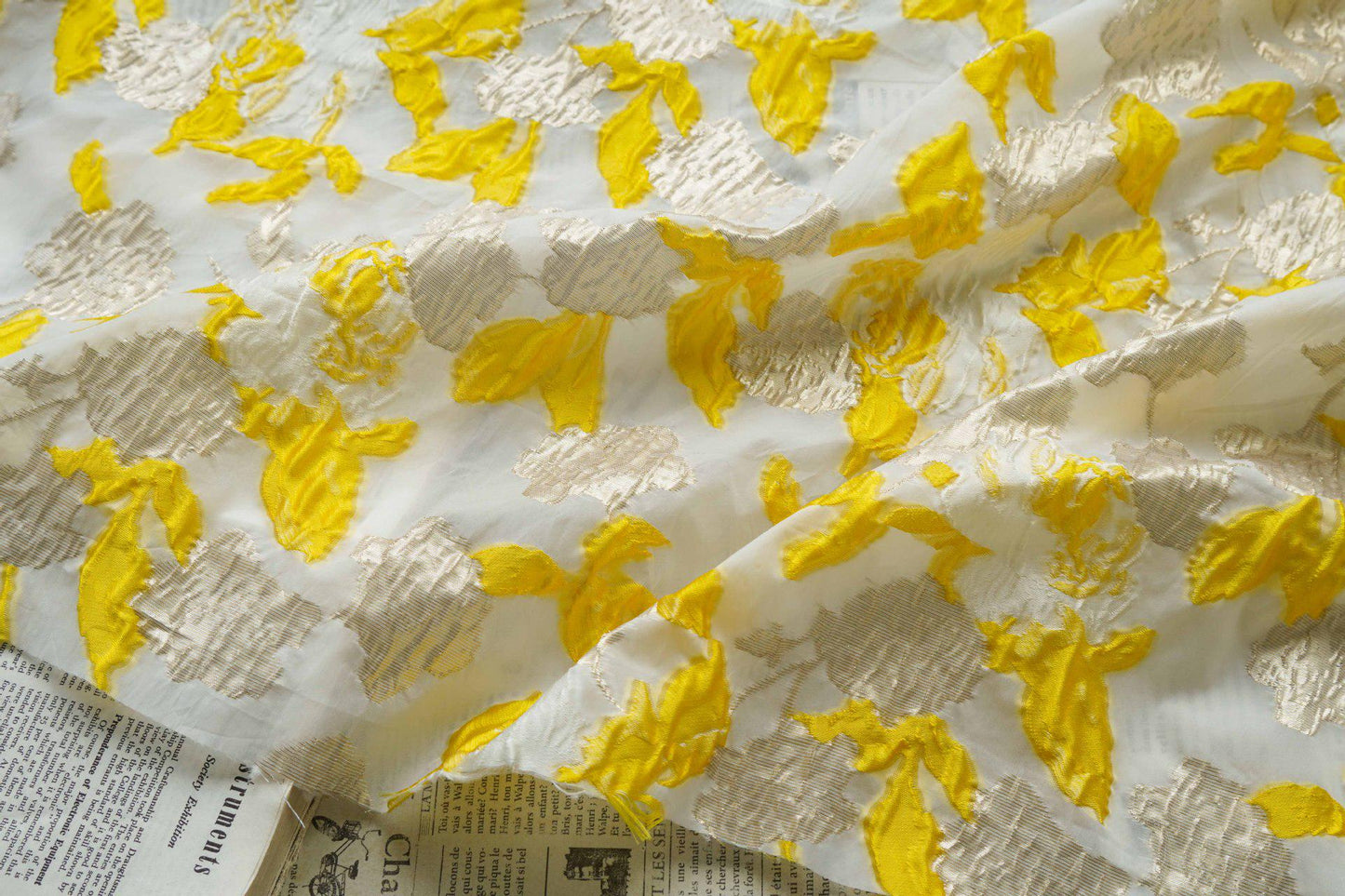 Gold Thread Jacquard Organza Fabric: 3D Embossed Texture, 54" Wide