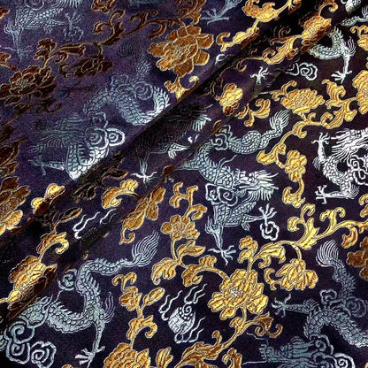 Dragon & Flower Brocade Fabric: Multi-Color Rayon, 59" Wide