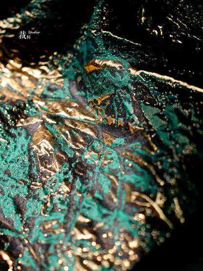 Medieval Green Gold Jacquard Fabric: Shiny Texture, Upholstery & Sewing, 56" Wide