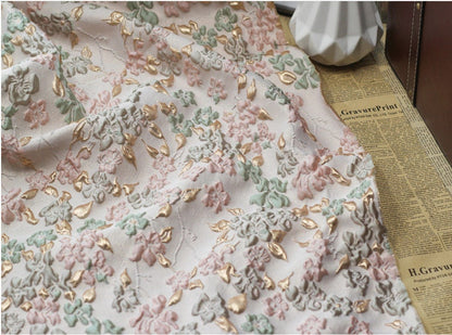 Jacquard Flower Fabric: Gold Embossed 3D Bubble Design, 55" Wide