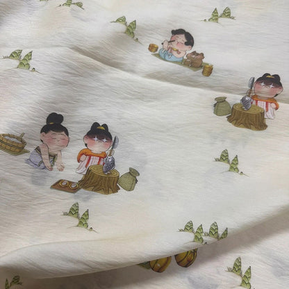 Tissu Tencel Ramie : Imprimé Dame de la dynastie Tang, Couture et Ameublement - Au mètre