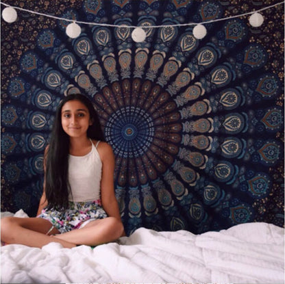 Mandala Tapestry: Bohemian Wall Hanging, Sofa Throw (140x200cm)