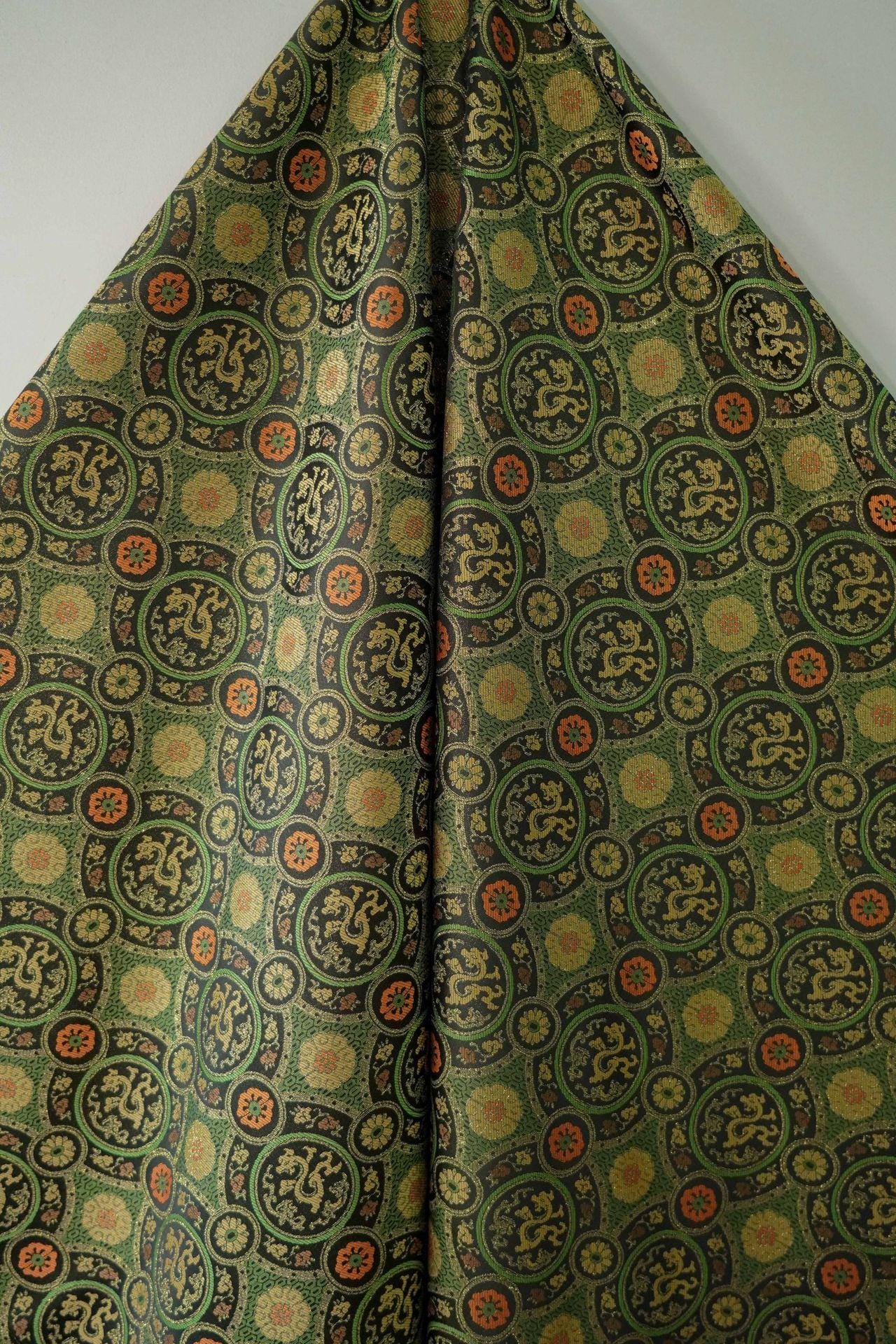 Dragon Brocade Fabric: Dark Green Cheongsam Tapestry (59"W)