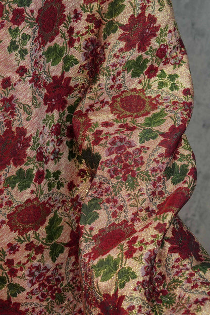 Vintage Floral Brocade Fabric: Gold Thread Embossed Jacquard, Palace Style (58" Wide)